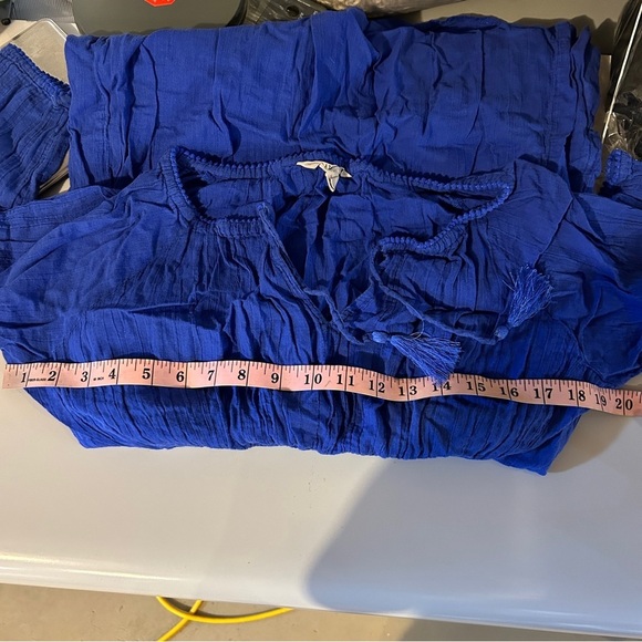 Athleta Calico Tunic Cerulean Tie Front Tassel Top - Picture 7 of 8